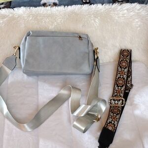 Stylish Bluish Gray Women's Bag with Embroidered Strap And Plain Strap